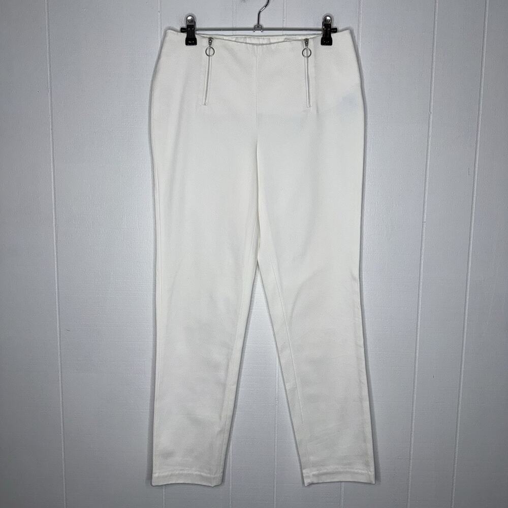 J. McLaughlin Women’s White Textured Pants Front Zips Cotton Blend Size 6